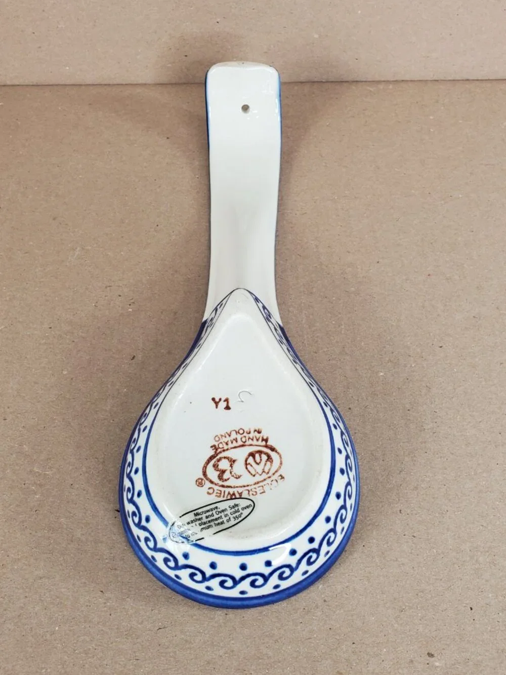 Vintage Boleslawiec  Polish Pottery Spoon Ladle Rest Cobalt Blue Floral